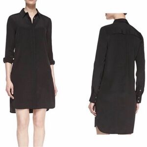 Vince long sleeve silk shirt dress scalloped hem hidden button down